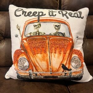 Halloween Skeleton Car Throw Pillow